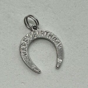Vtg 925 Sterling Silver Lucky Horseshoe Happy Birthday Charm / Pendant